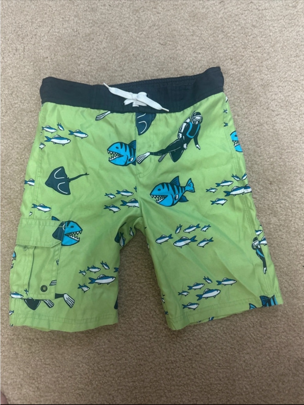Gymboree Lime Green Swim Trunks with Blue Ocean Motif
